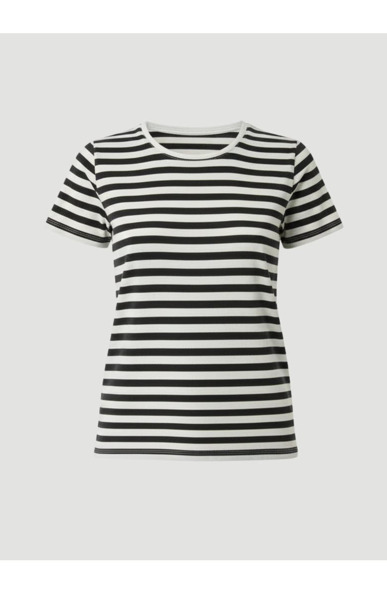 Majestic Filatures Stretch Linen Stripe Short Sleeve Crewneck T-Shirt, Main, color, Noir