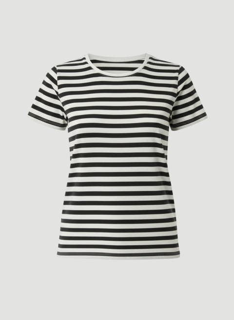 Stretch Linen Stripe Short Sleeve Crewneck T-Shirt