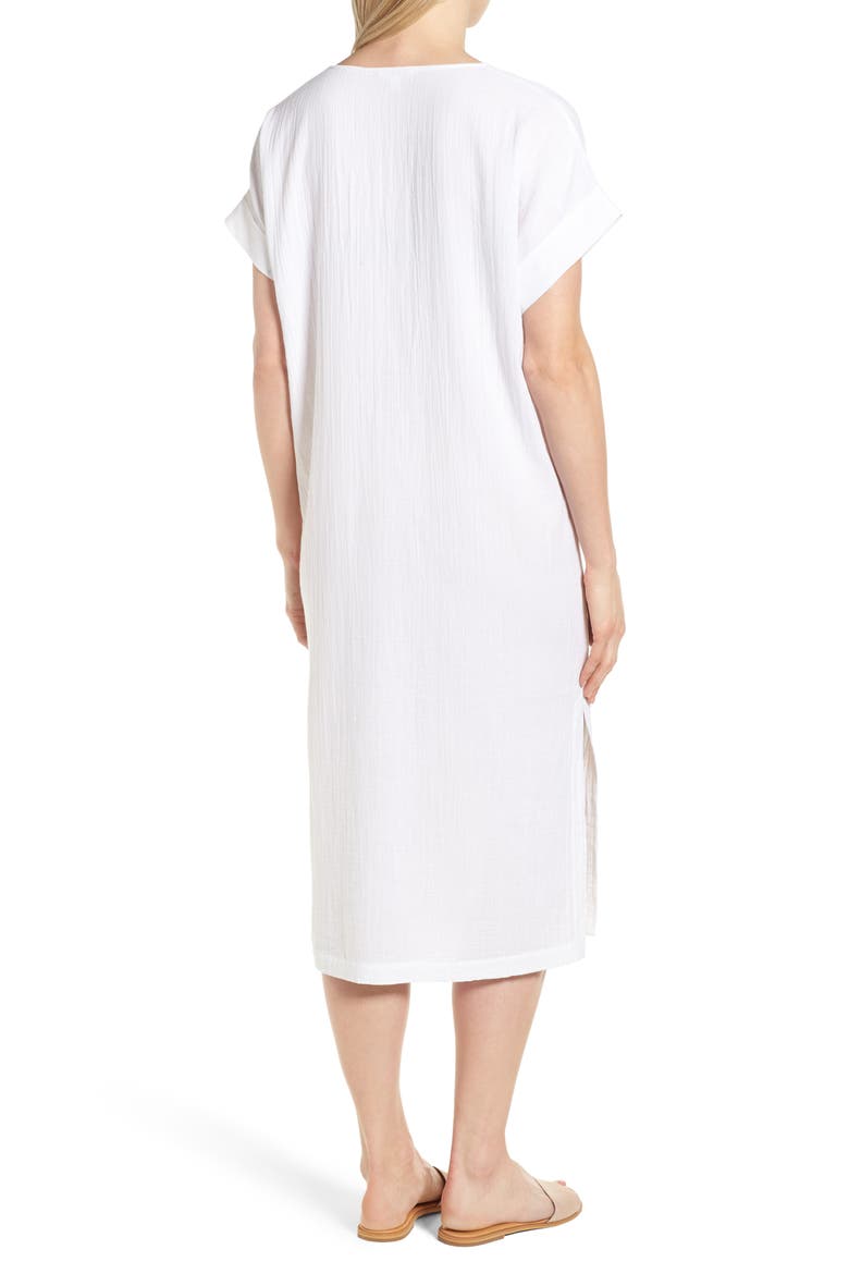 V-Neck Cotton Midi Dress, Alternate, color, WHITE