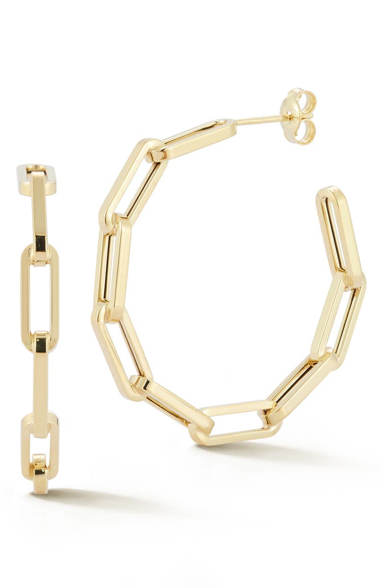 Ember Fine Jewelry 14K Gold Paper Clip Chain Hoop Earrings, Main, color, 