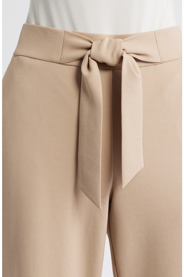 Tie Front Pull-On Wide Leg Crop Pants, Alternate, color, LATTE