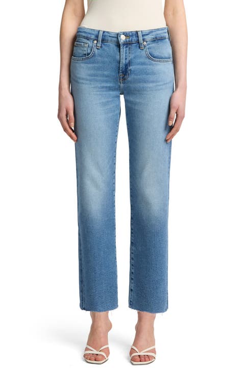 パンツ 7 FOR ALL MANKIND Women Straight Pants 7U219C12 BOO BLUE 7 For All Mankind Women's Straght Leg Jean, Blue/Black