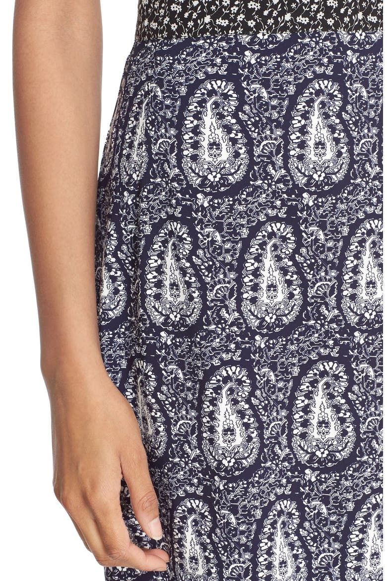 'Jude' Paisley Faux Wrap Skirt, Alternate, color, NAVY