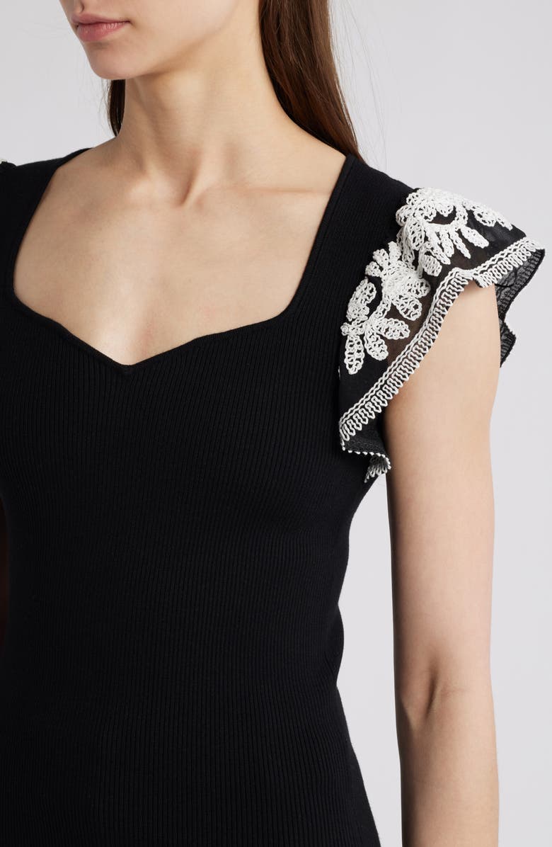 Elie Tahari Emily Embroidered Flutter Sleeve Sweater, Alternate, color, 