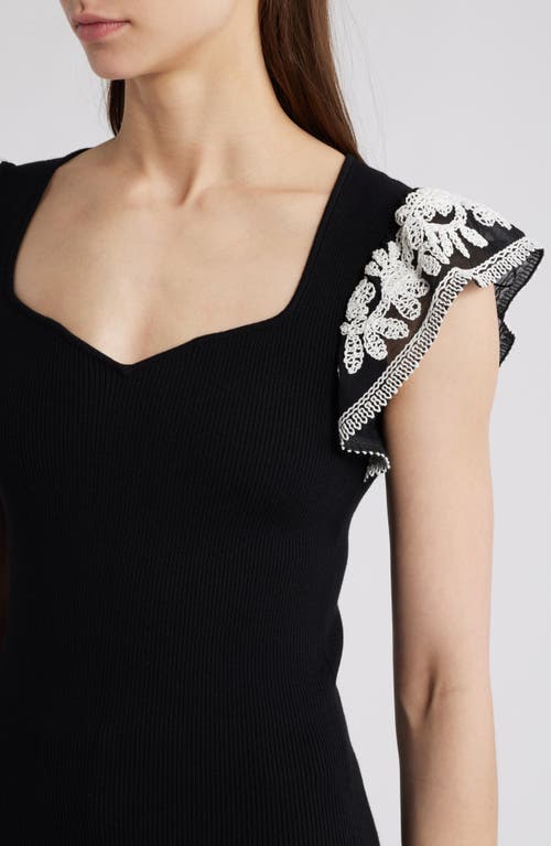 Shop Elie Tahari Emily Embroidered Flutter Sleeve Sweater In Noir/sky White