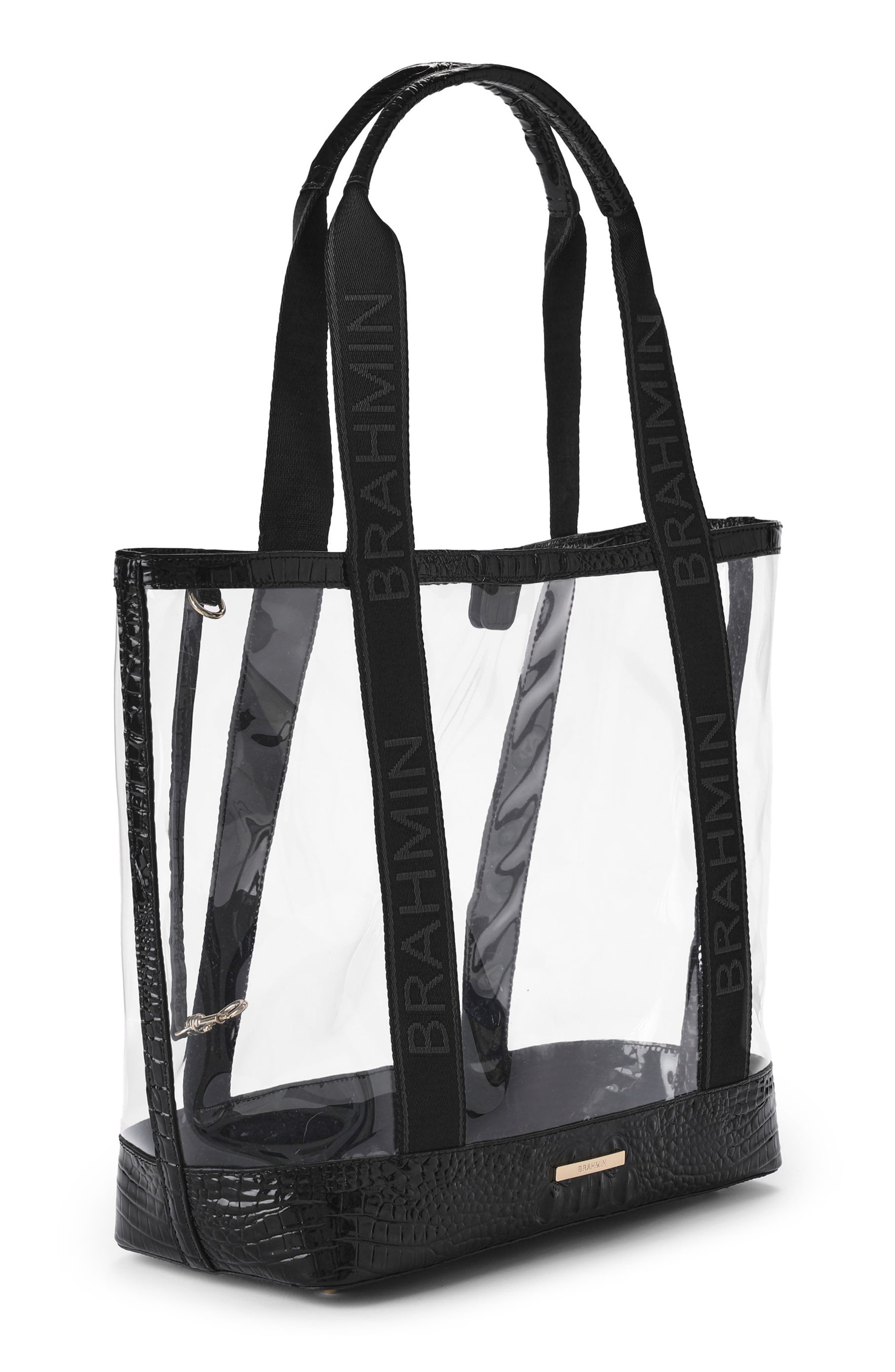 Brooke Clear Croc Embossed Leather Tote, Alternate, color, BLACK