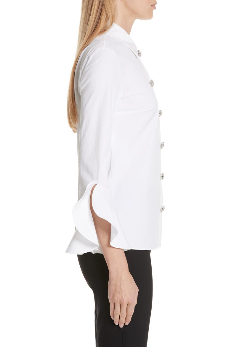 Ruffle Cuff Jeweled Button Blouse, Alternate, color, OPTIC WHITE