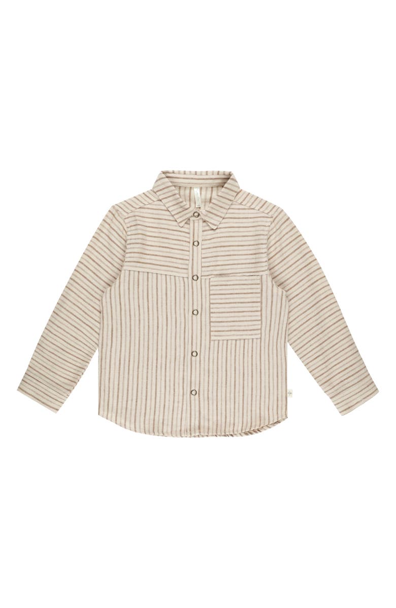 Rylee + Cru Kids' Walker Linen Blend Button-Up Shirt, Main, color, Saddle Pinstripe