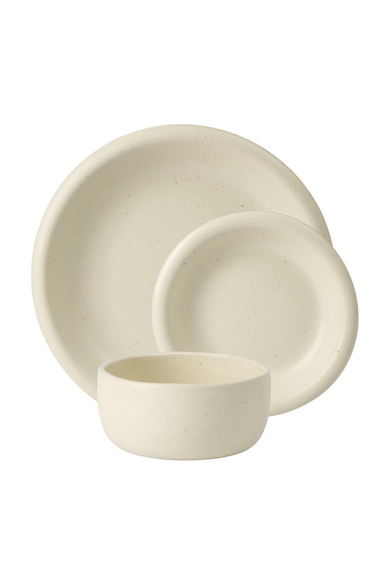 Corsica Clay 12 Piece Stoneware Reactive Glaze Dinnerware Set, Alternate, color, Linen White