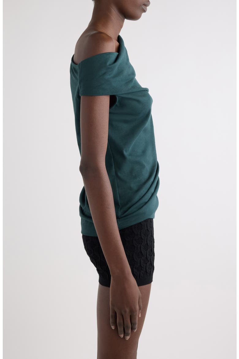 Draped Cotton Jersey One-Shoulder Top, Alternate, color, DARK GREEN