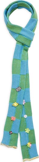 Floral Ribbon Checkerboard Skinny Scarf