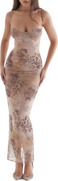 house of cb aiza floral underwire cocktail dress House OF CB Aiza Floral-Print Stretch-Mesh Maxi Dress