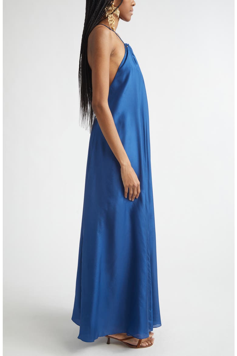 Aster Gathered Bead Silk Maxi Dress, Alternate, color, DARK COBALT