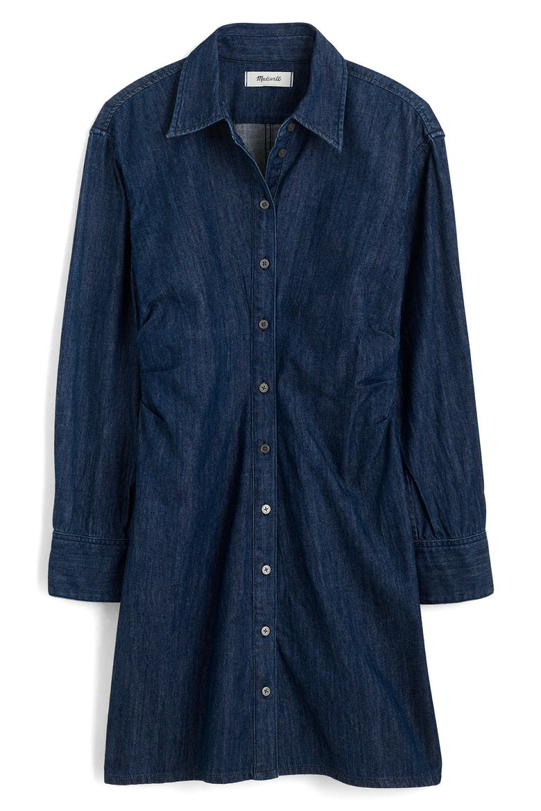 Draped Long Sleeve Denim Shirtdress, Alternate, color, LIGHT RINSE