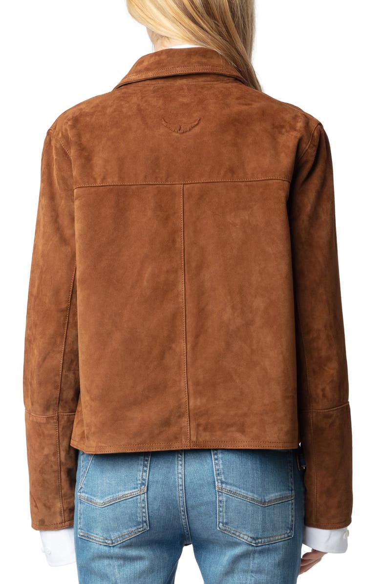 Zadig & Voltaire Lessa Suede Jacket, Alternate, color, Cognac