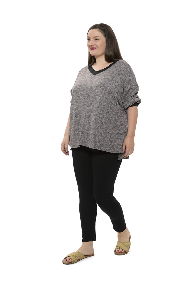 24seven Comfort Apparel Plus Size Two Tone V Neck Long Sleeve Top and Legging Set, Alternate, color, Black