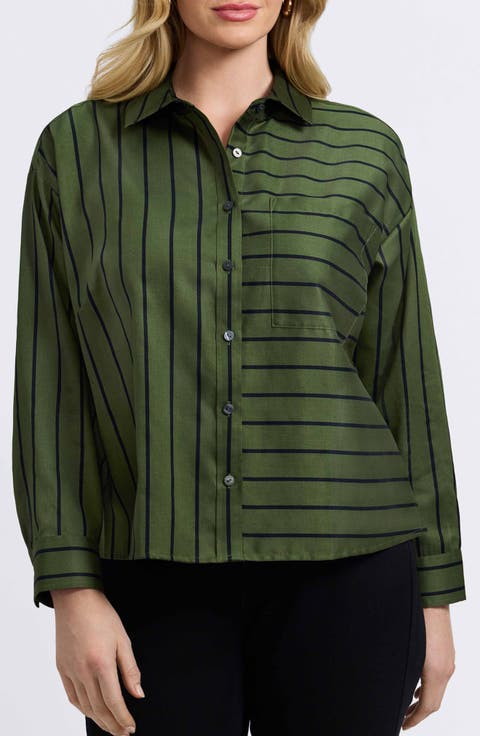 Marina Stripe Cotton Button-Up Shirt