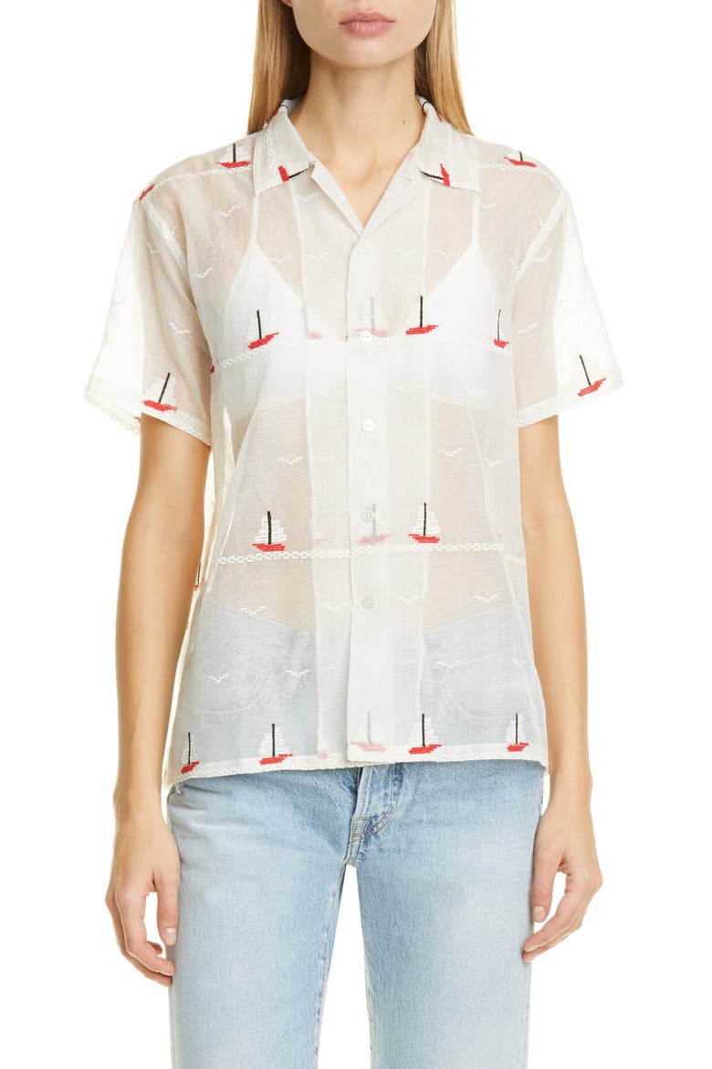 Sailboat Textured Sheer Shirt, Main, color, RED SAIL BOAT