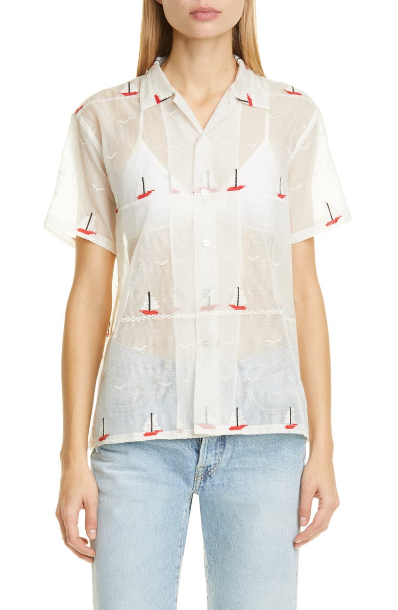 Bode Sailboat Textured Sheer Shirt, Main, color,