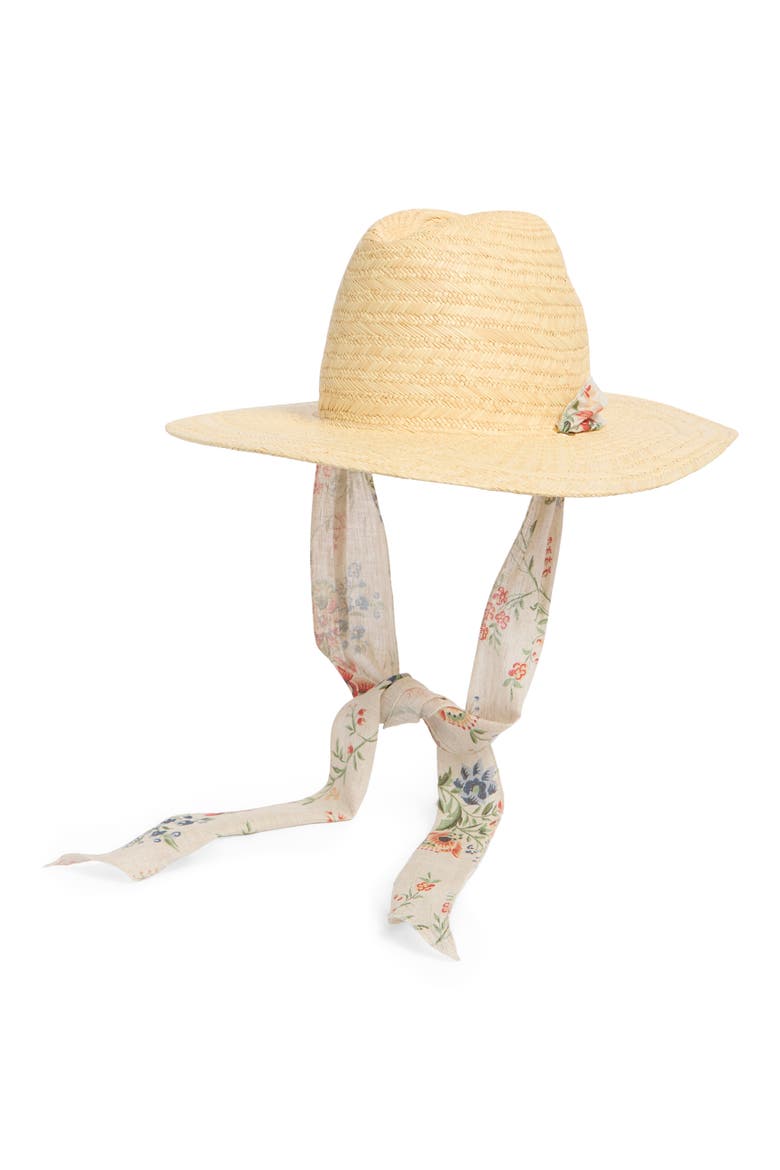 Ribbon Band Straw Panama Hat, Alternate, color, NATURAL/ CREAM VINE FLORAL