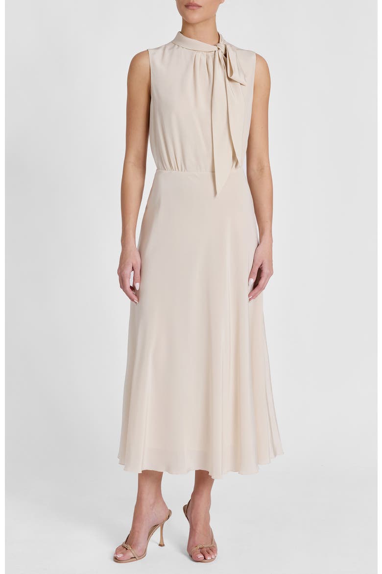 Petra Sleeveless Mock Neck Silk Midi Dress, Main, color, Beige