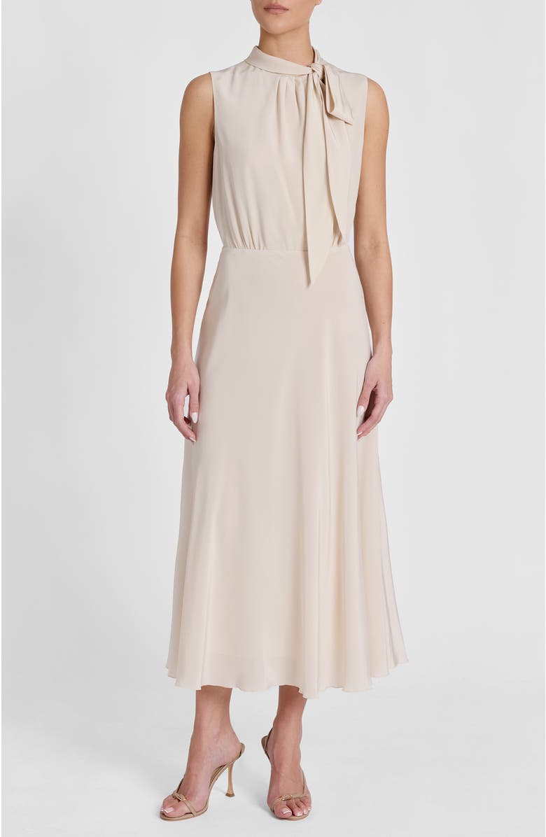 Santorelli Petra Sleeveless Mock Neck Silk Midi Dress, Main, color, Beige