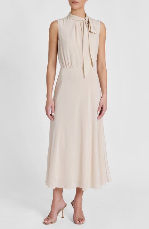 Petra Sleeveless Mock Neck Silk Midi Dress