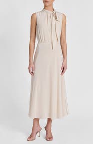 Santorelli Petra Sleeveless Mock Neck Silk Midi Dress