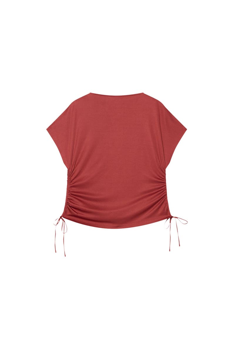 Jersey Ruched Tie Detail Top, Alternate, color, Brown