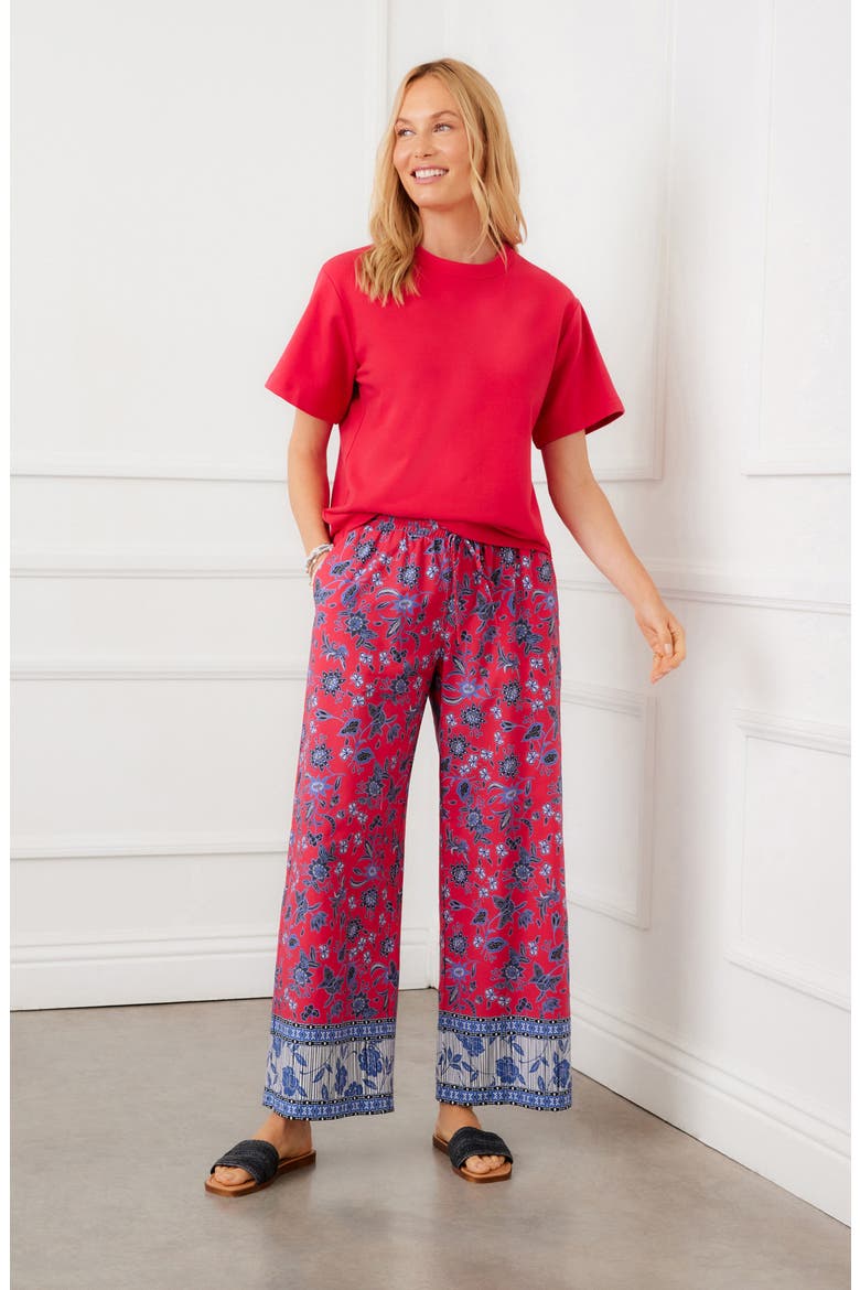 Crop Cotton Drawstring Pants, Alternate, color, RED