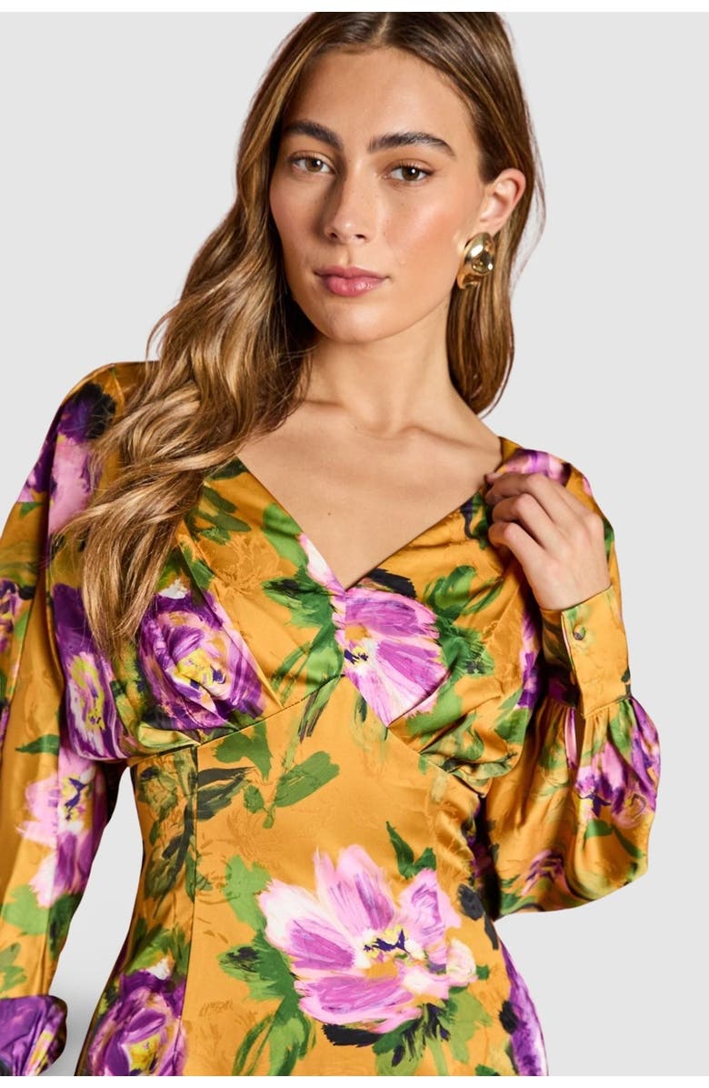 Coast Printed Satin Maxi Dress With Cowl Back, Alternate, color, Chartreuse