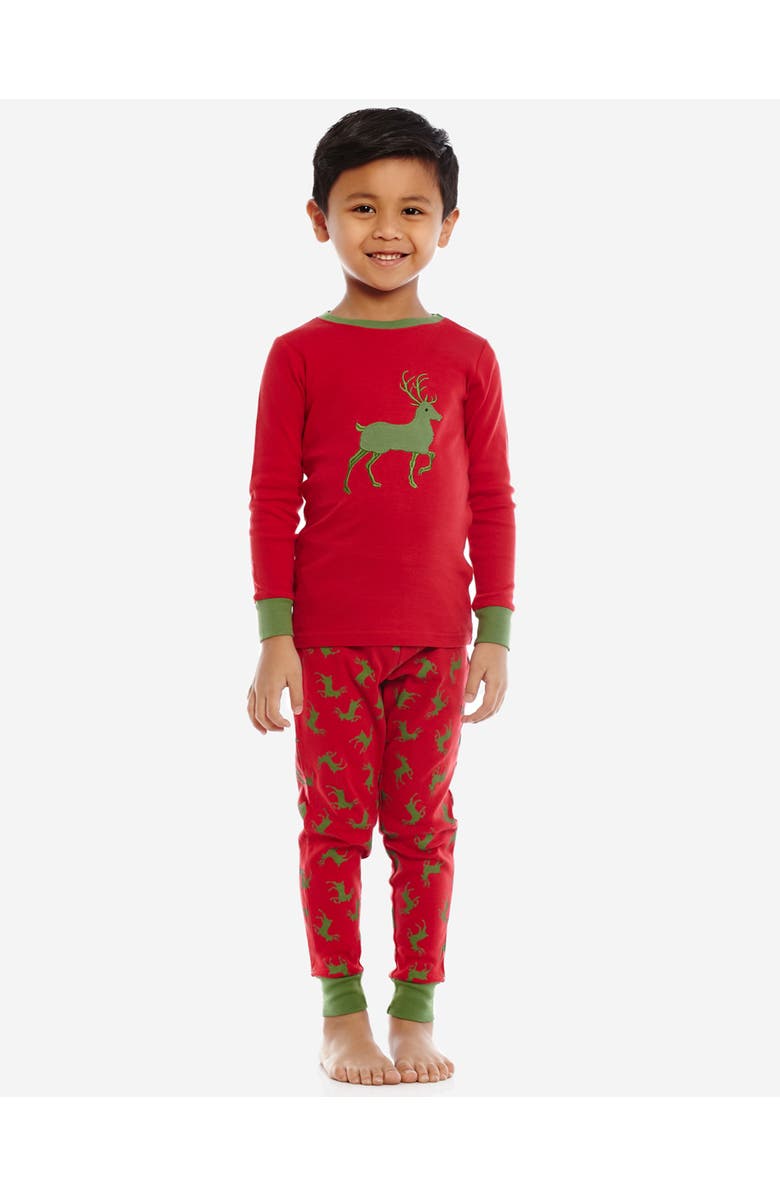 Leveret Kids Cotton Two-Piece Printed Holiday Pajamas, Alternate, color, Reindeer
