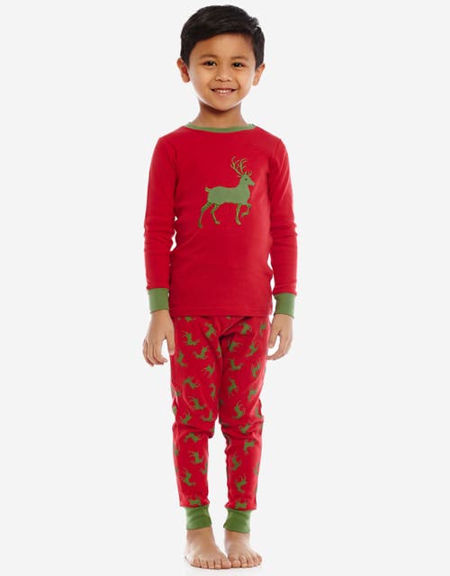 Leveret Kids Cotton Two-piece Printed Holiday Pajamas In Red