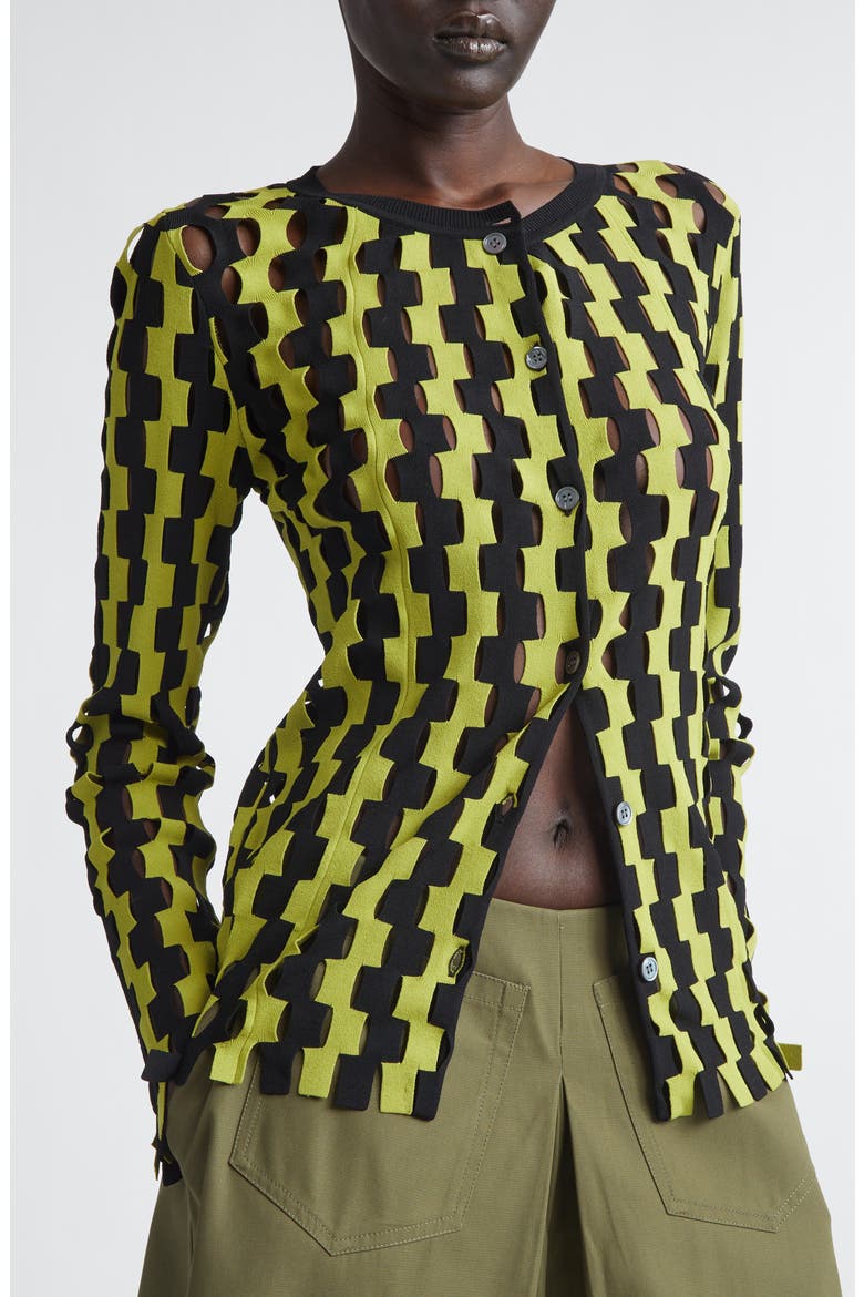 Bowery Open Stitch Cardigan, Alternate, color, BLACK/ ALOE MULTI