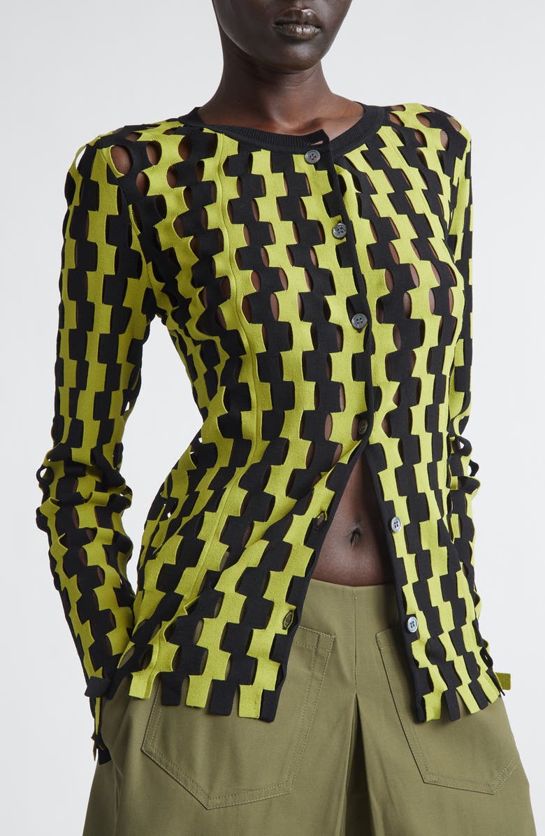 ZANKOV Bowery Open Stitch Cardigan, Alternate, color, Black/ Aloe Multi