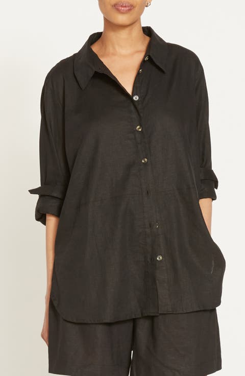 Dawn High/Low Linen Blend Shirt (Plus)