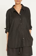 Universal Standard Dawn High/Low Linen Blend Shirt