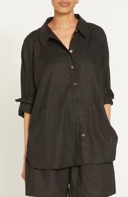 Universal Standard Dawn High/Low Linen Blend Shirt