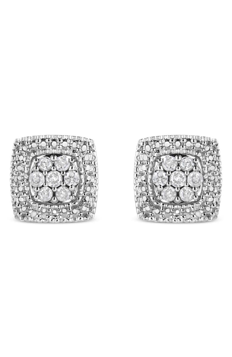 Haus of Brilliance Silver 1/2 Ct Diamond Miligrain Square Shape Stud Earrings, Main, color, White