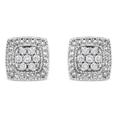 Silver 1/2 Ct Diamond Miligrain Square Shape Stud Earrings