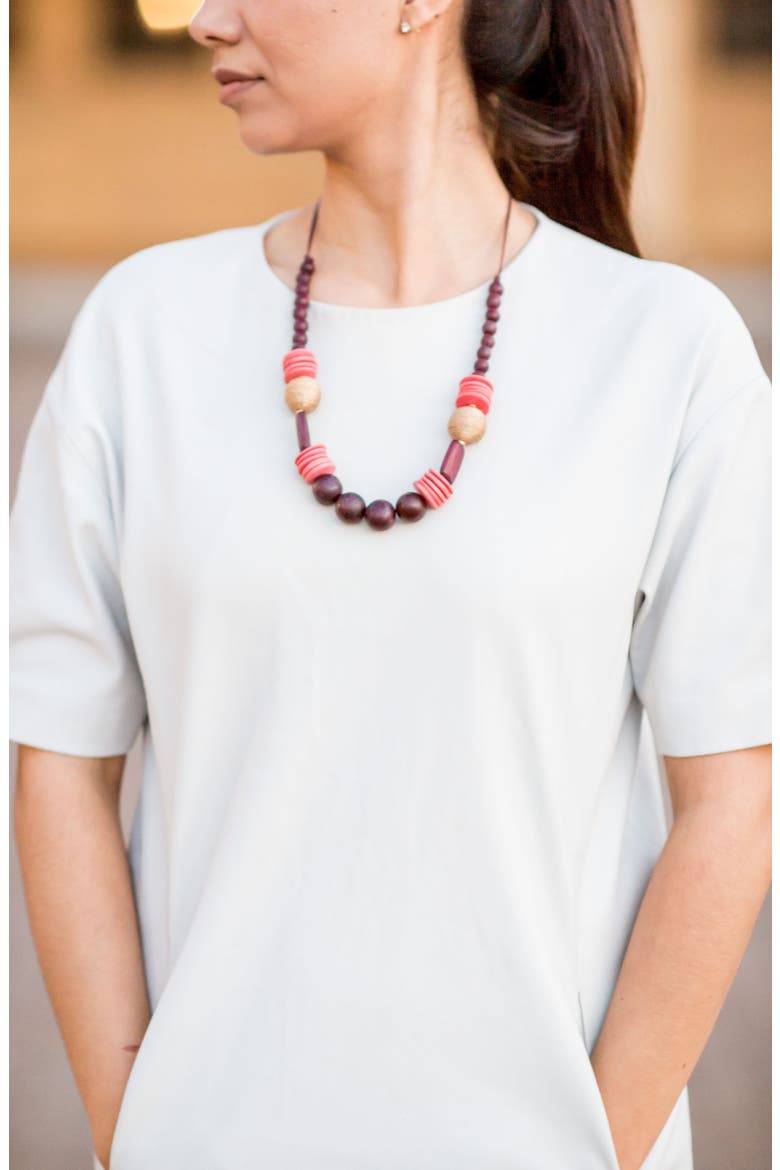 Bombon Wooden Necklace, Alternate, color, Burgundy & Gold