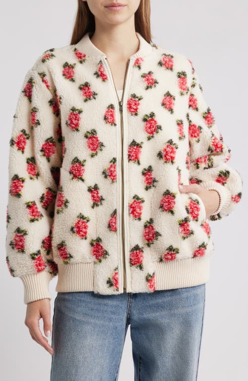 The Great . Floral Zip Front High Pile Fleece Bomber Jacket In Multi