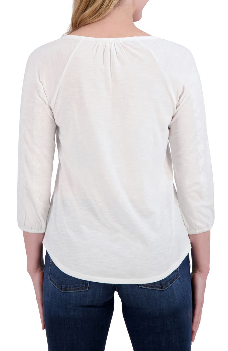 Lucky Brand Tassel Tie Embroidered Cotton Top, Alternate, color, Lucky White