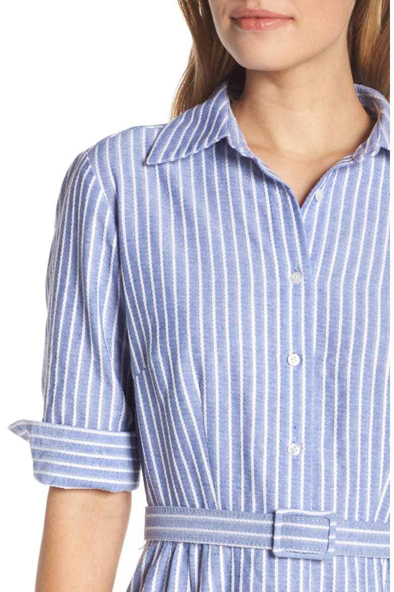 Stripe Belted Shirtdress, Alternate, color, DENIM