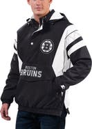 STARTER Men's Starter x NHL Black Ice Black/White Boston Bruins Home Team Half-Zip Pullover Hoodie