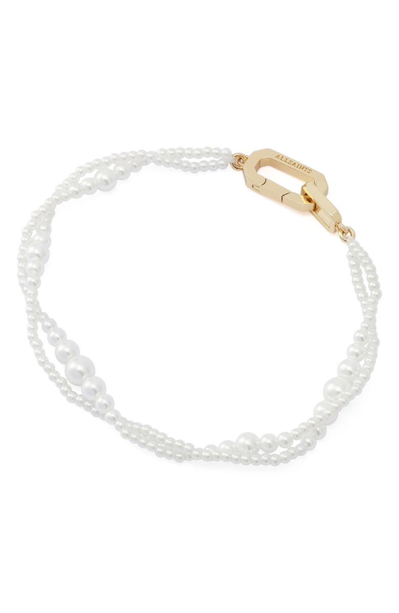AllSaints Faux Pearl Double Strand Bracelet, Alternate, color, Gold/ Pearl
