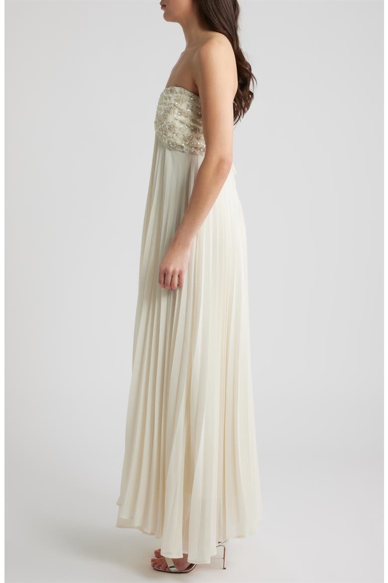 Sabrina Embellished & Pleated Strapless Gown, Alternate, color, CREAM
