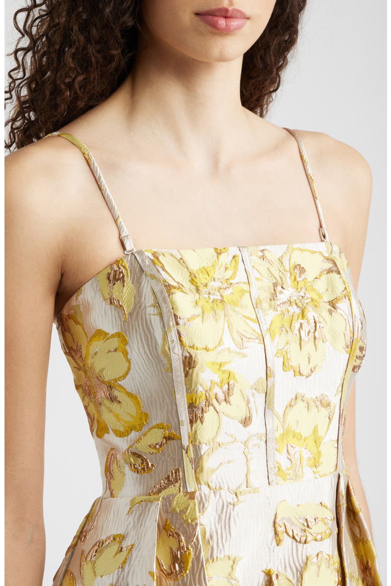 Metallic Floral Brocade Cocktail Dress, Alternate, color, YELLOW