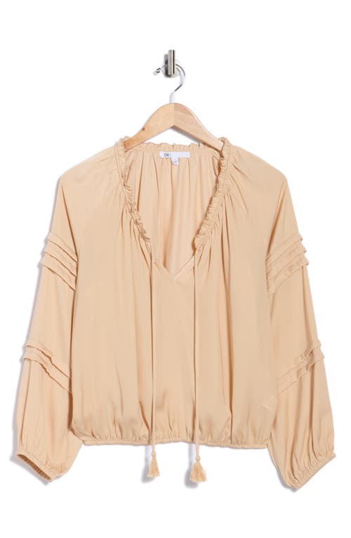 Dr2 By Daniel Rainn Long Sleeve Tie Front Satin Top In Gold
