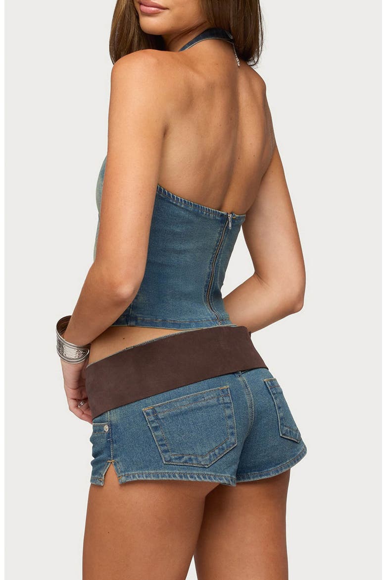 Cecie Denim Halter Top, Alternate, color, BLUE-WASHED